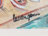 a picture of a painting of boats on the water