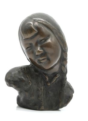 statue of a woman holding a dog on a white surface