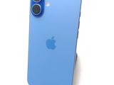a close up of a blue iphone with a camera on top of it
