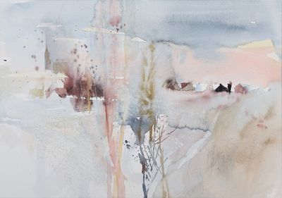 une aquarelle représentant un arbre dans la neige