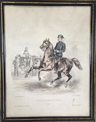 tableau représentant un homme à cheval dans un champ