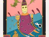 an image of a painting of a man with a hat and a cat