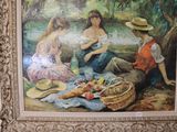 a painting of three women sitting on a blanket