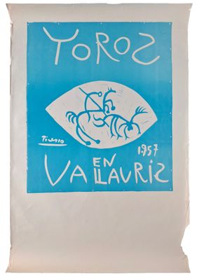 an image of a blue and white poster with a drawing of a fish on it