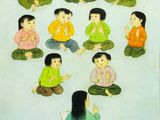 une image représentant un tableau où l'on voit des enfants assis par terre devant un mur