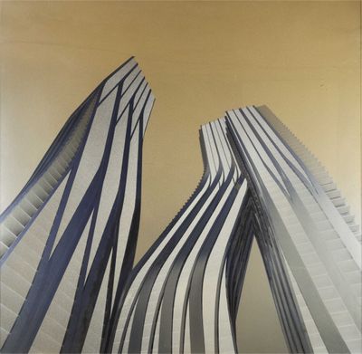 a picture of a picture of a building made out of strips of paper