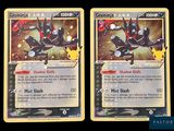 deux cartes Pokémon présentant des motifs différents sur un fond noir