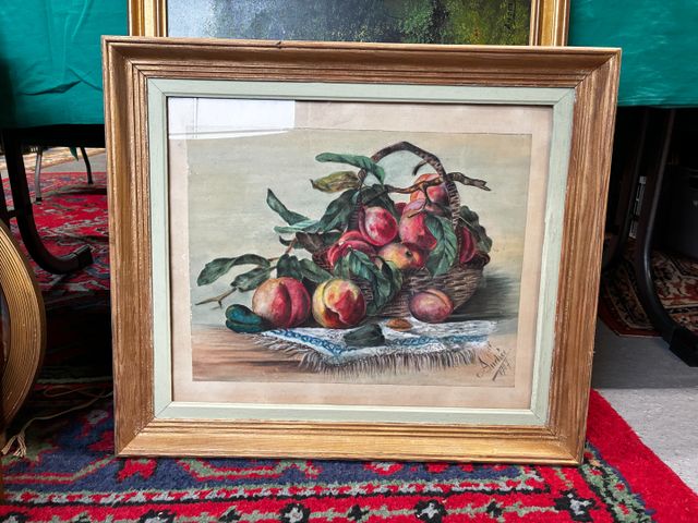 Andrée (XXème) Nature morte aux pêches. Pastel. Signée et datée 1...