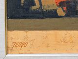 a painting of a man riding a horse in a field