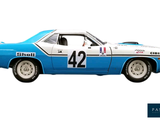 a blue and white car with a number 42 on it