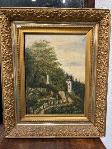 École Française fin XIXe début XXe. « Vue d’un parc ». Huile sur ...