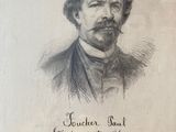 an old drawing of a man with a mustache and a moustache