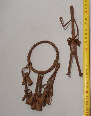 a picture of a piece of metal with a man on it