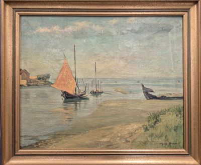 Ecole du XXe siècle Marine Huile sur toile signée Gaby Giraz…