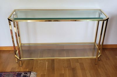 table d'appoint en laiton et verre avec plateau en verre