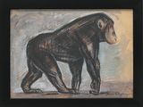 painting of a monkey in a black frame on a white background