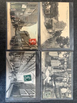 several old black and white photos of a train on a train track
