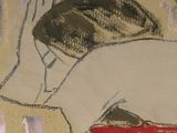 a painting of a woman laying on a bed with a red blanket