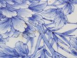 a blue and white plate with blue flowers on it