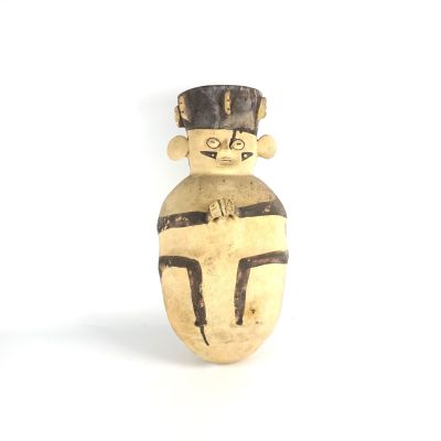 a small vase with a man in a top hat on it