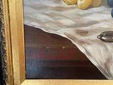 a painting of a still life of fruit on a table