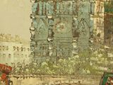 painting of a view of a cathedral with a horse drawn carriage