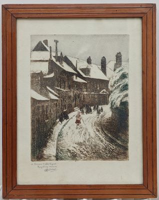 Lithographie dédicacée "vieux village" dim à vue hors cadre …