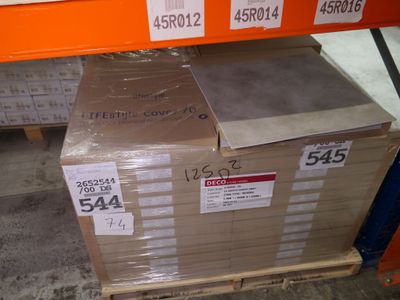 a stack of boxes sitting on a pallet in a store