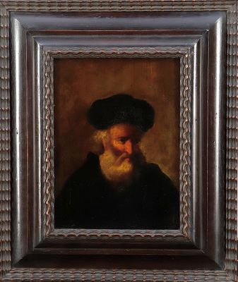 portrait of a bearded man with a black hat and a white beard