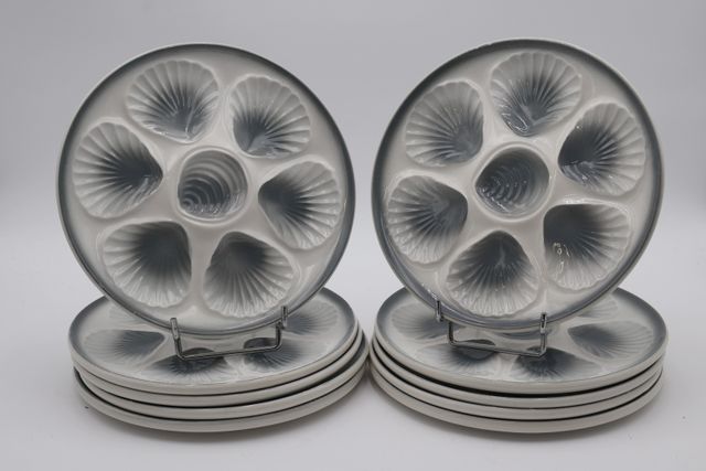 ORCHIES « Moulin des loups » : 10 assiettes à huitres ou coquilla...