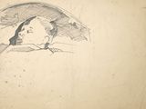 a drawing of a woman with an umbrella on a piece of paper