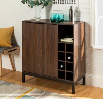 Meuble bar moderne WINE WALKER EDISON couleur noyer foncé, r…