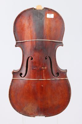 an old cello on a stand against a white background