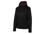 une veste noire à capuche, doublée de rouge