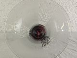 a glass bowl with a red apple inside of it