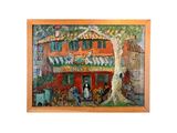 an image of a painting of a building with a tree in front of it