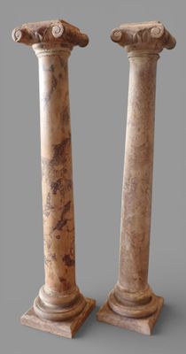 Paire de colonnes ioniques décoratives en scagliole imitant …