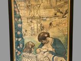 painting of a woman and a child playing in a box