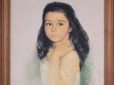 an oil painting of a young girl in a white dress