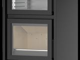 a close up of a black oven with a door open