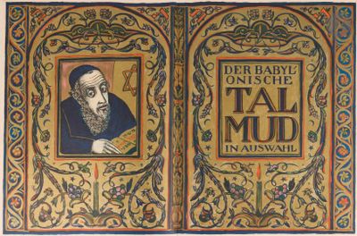 an old book with a picture of a man holding a book