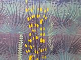 a painting of a plant with yellow flowers in a field
