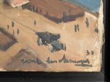 a painting of a car driving down a street