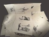 de nombreux dessins représentant des personnes et des animaux posés sur une table