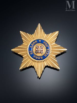 an image of a gold and blue star badge on a black background
