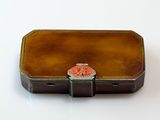 a small brown case with a sushi on it