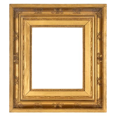a gold picture frame on a white background
