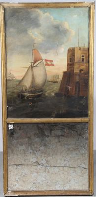 an image of a painting of a sailboat in a body of water with a castle in the background
