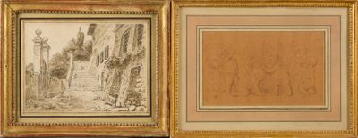 deux dessins encadrés représentant un homme et une femme marchant dans une rue