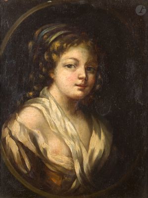 un tableau représentant une femme vêtue d'une robe blanche et d'un foulard jaune